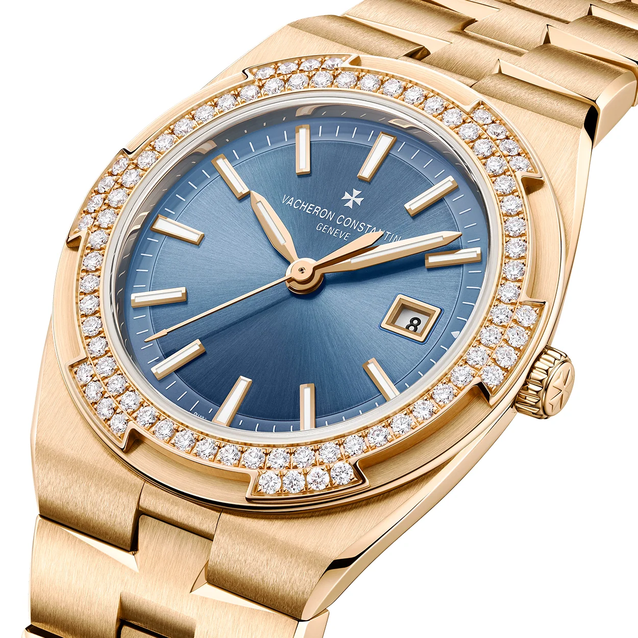 Overseas Quartz 33mm 18ct Pink Gold Blue Dial Diamond Set Watch - Image 4