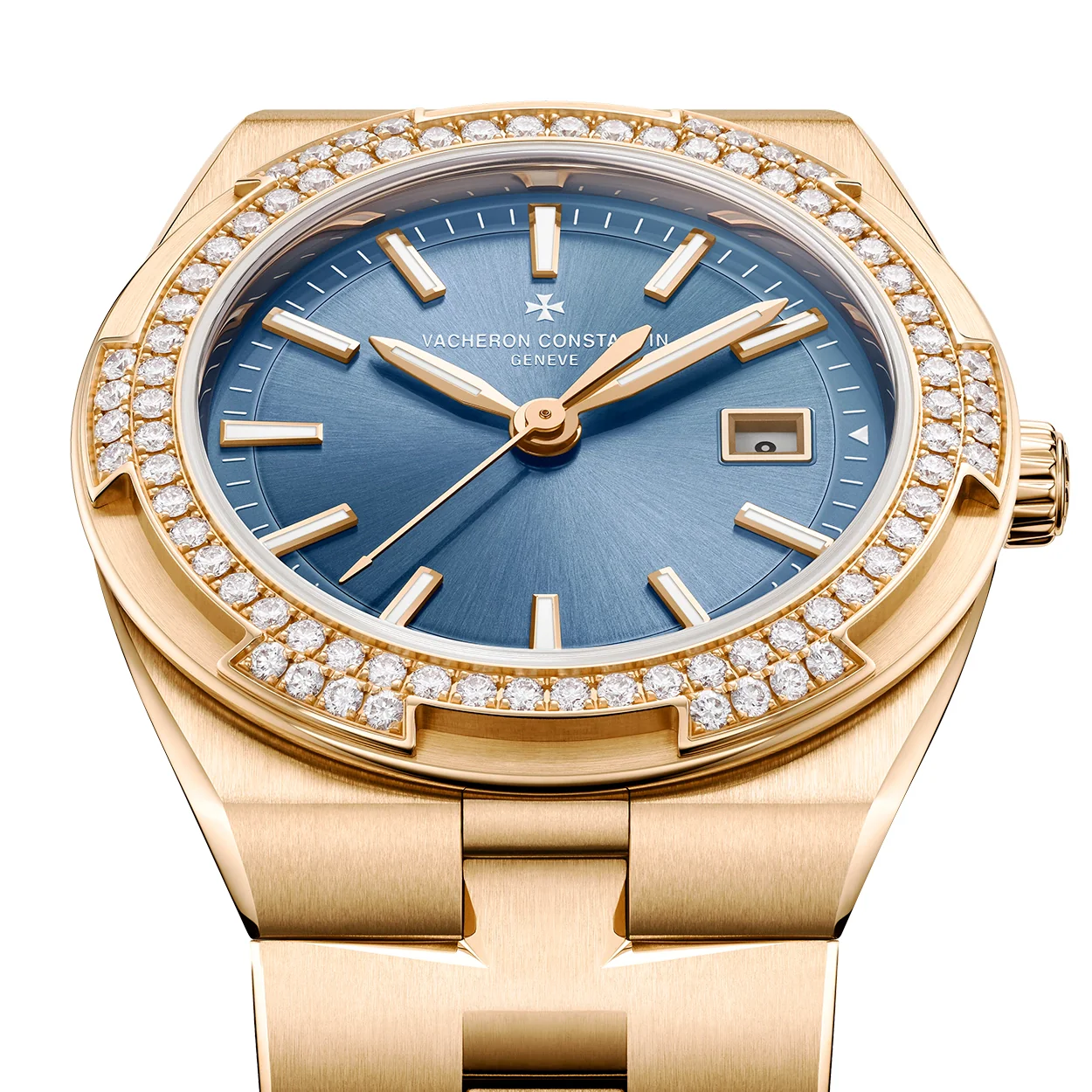 Overseas Quartz 33mm 18ct Pink Gold Blue Dial Diamond Set Watch - Image 6