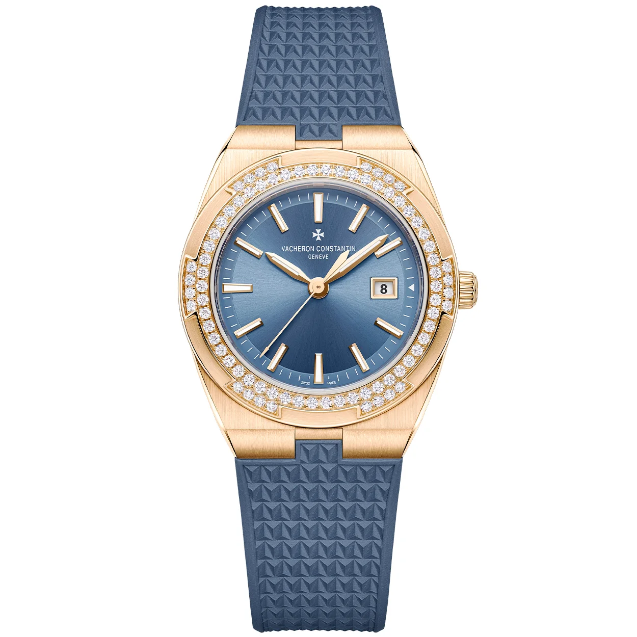 Overseas Quartz 33mm 18ct Pink Gold Blue Dial Diamond Set Watch - Image 8