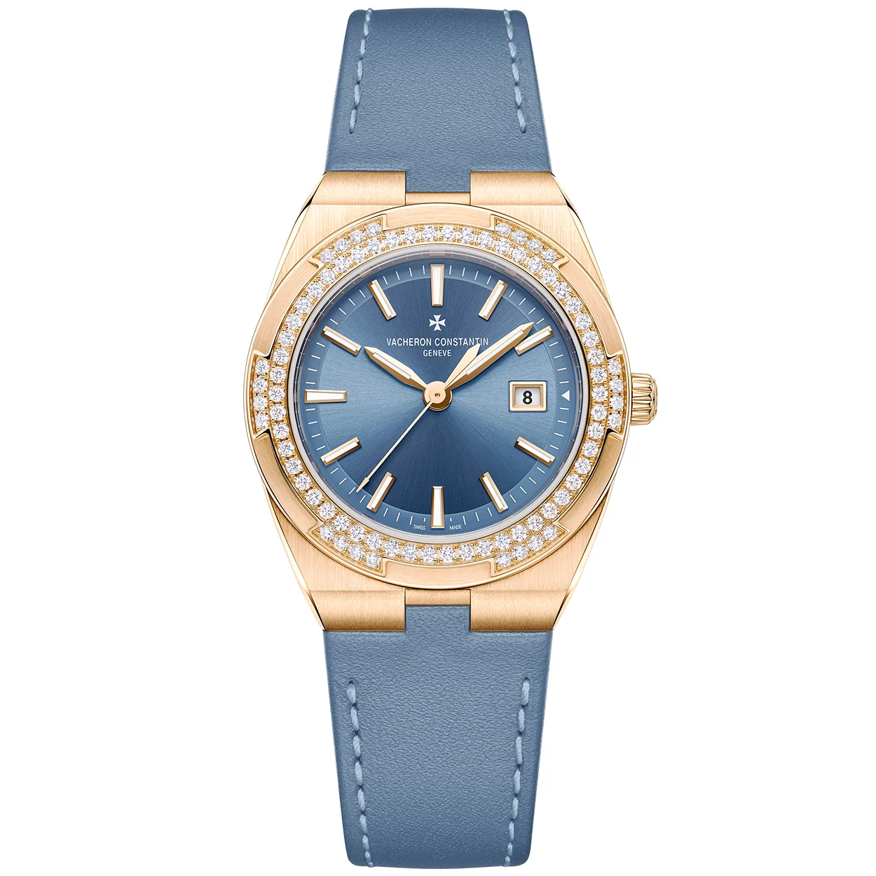 Overseas Quartz 33mm 18ct Pink Gold Blue Dial Diamond Set Watch - Image 9