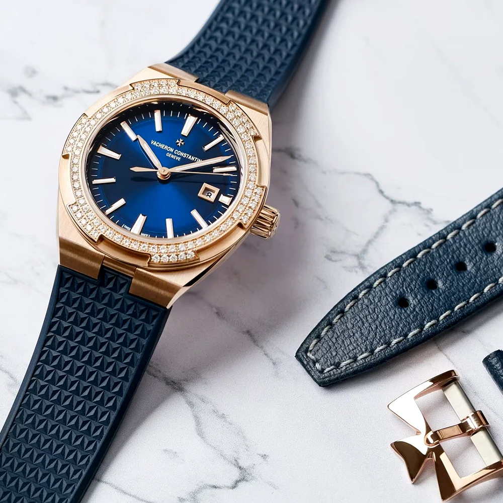 Overseas Self-Winding 35mm 18ct Pink Gold Blue Dial Bracelet Watch - Image 2
