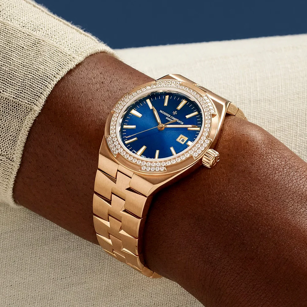 Overseas Self-Winding 35mm 18ct Pink Gold Blue Dial Bracelet Watch - Image 3