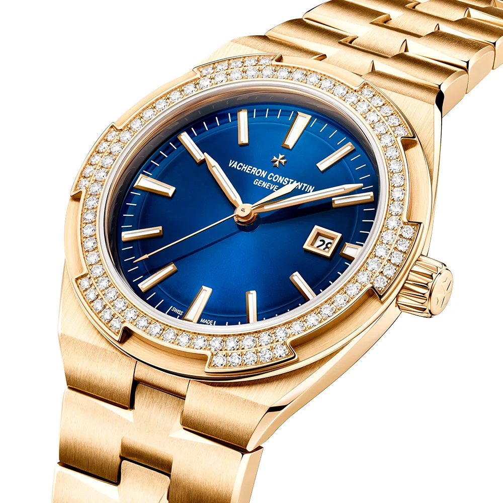 Overseas Self-Winding 35mm 18ct Pink Gold Blue Dial Bracelet Watch - Image 6