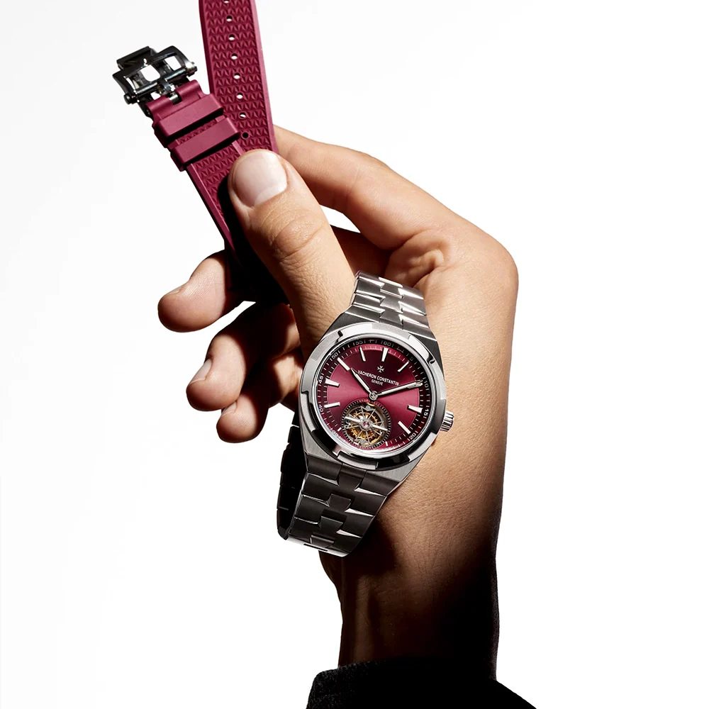 Overseas Tourbillon 42.5mm Burgundy Red Dial Titanium Bracelet Watch - Image 4