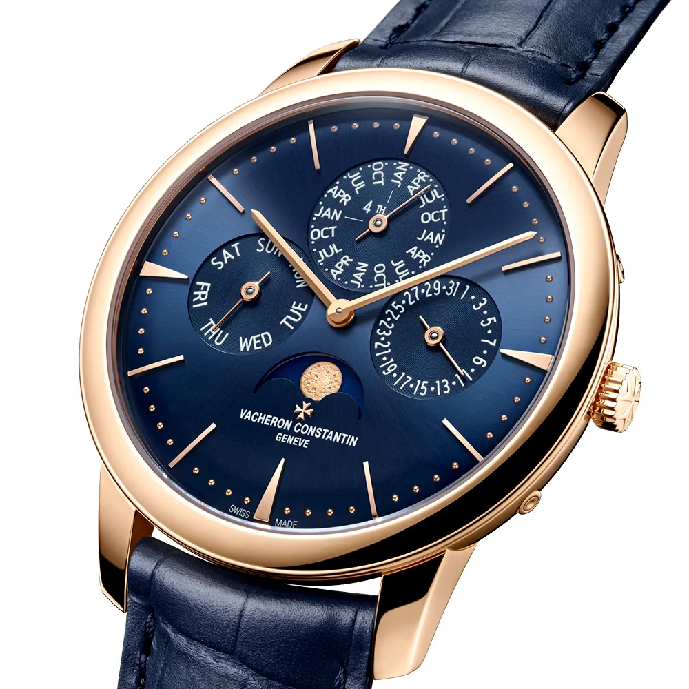 Patrimony Perpetual Calendar 18ct Pink Gold Blue Dial Strap Watch - Image 4