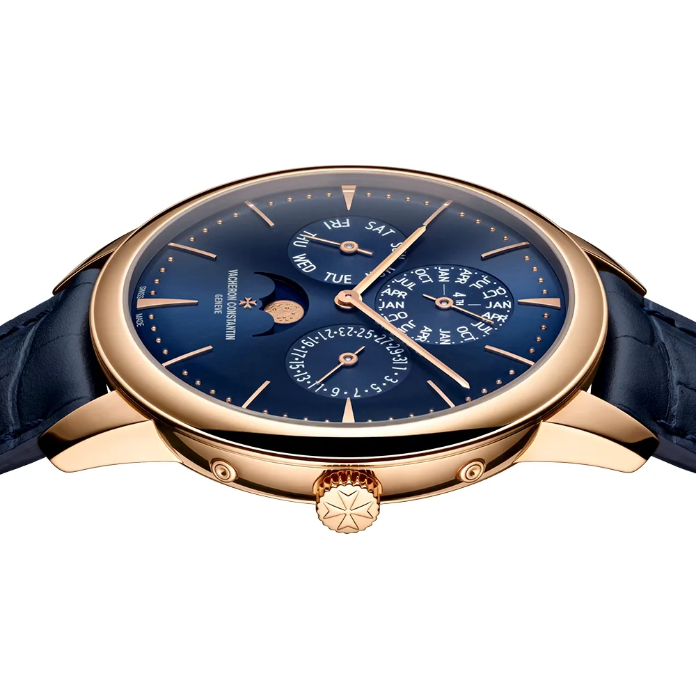 Patrimony Perpetual Calendar 18ct Pink Gold Blue Dial Strap Watch - Image 5