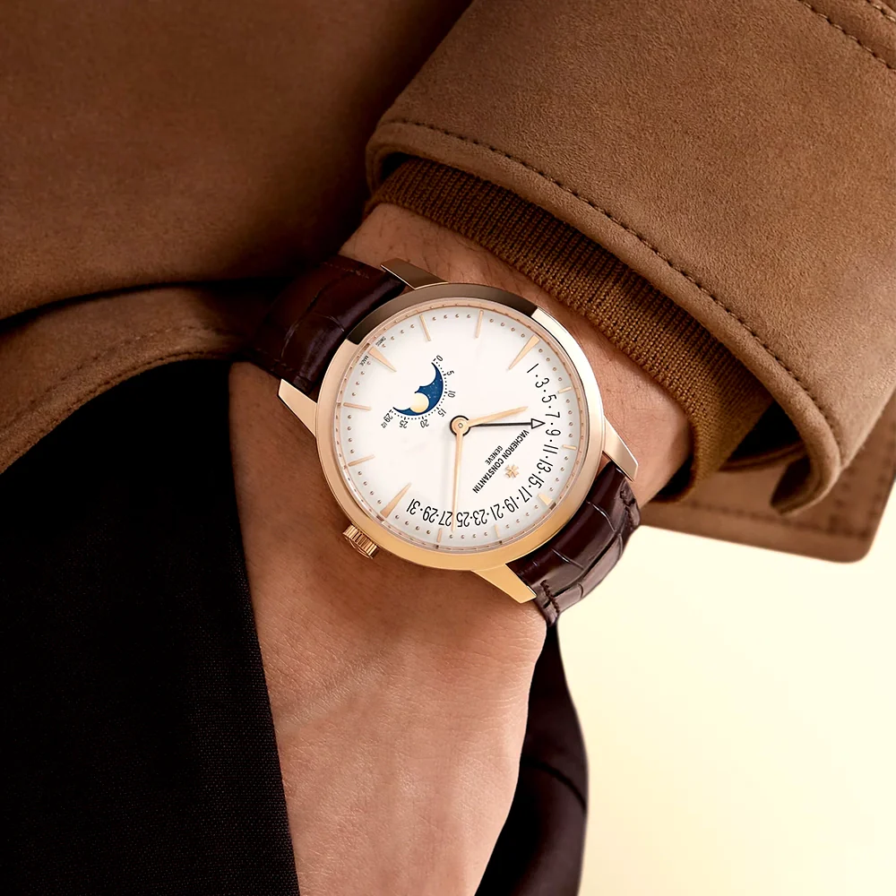 Patrimony Moon Phase Retrograde Date 18ct Pink Gold Mens Watch - Image 2