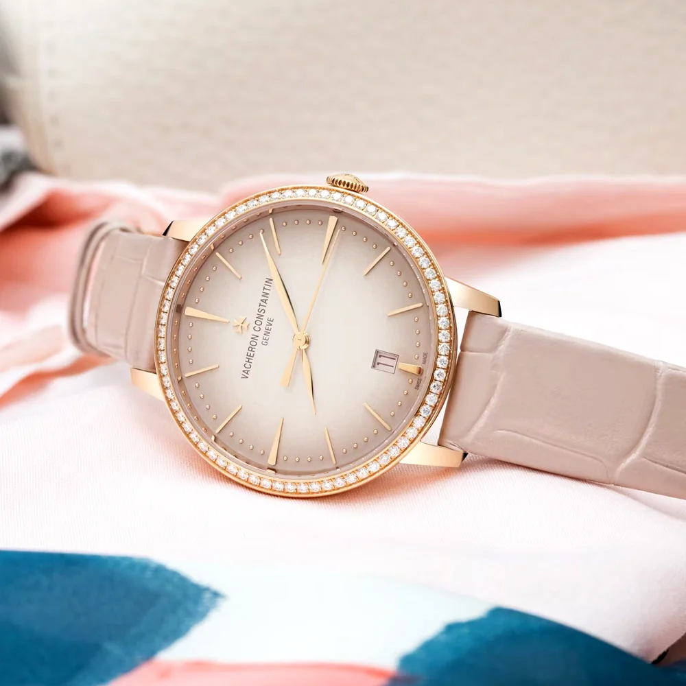 Patrimony Self-Winding 36.5mm 18ct Pink Gold Diamond Bezel Pink Dial Strap Watch - Image 4
