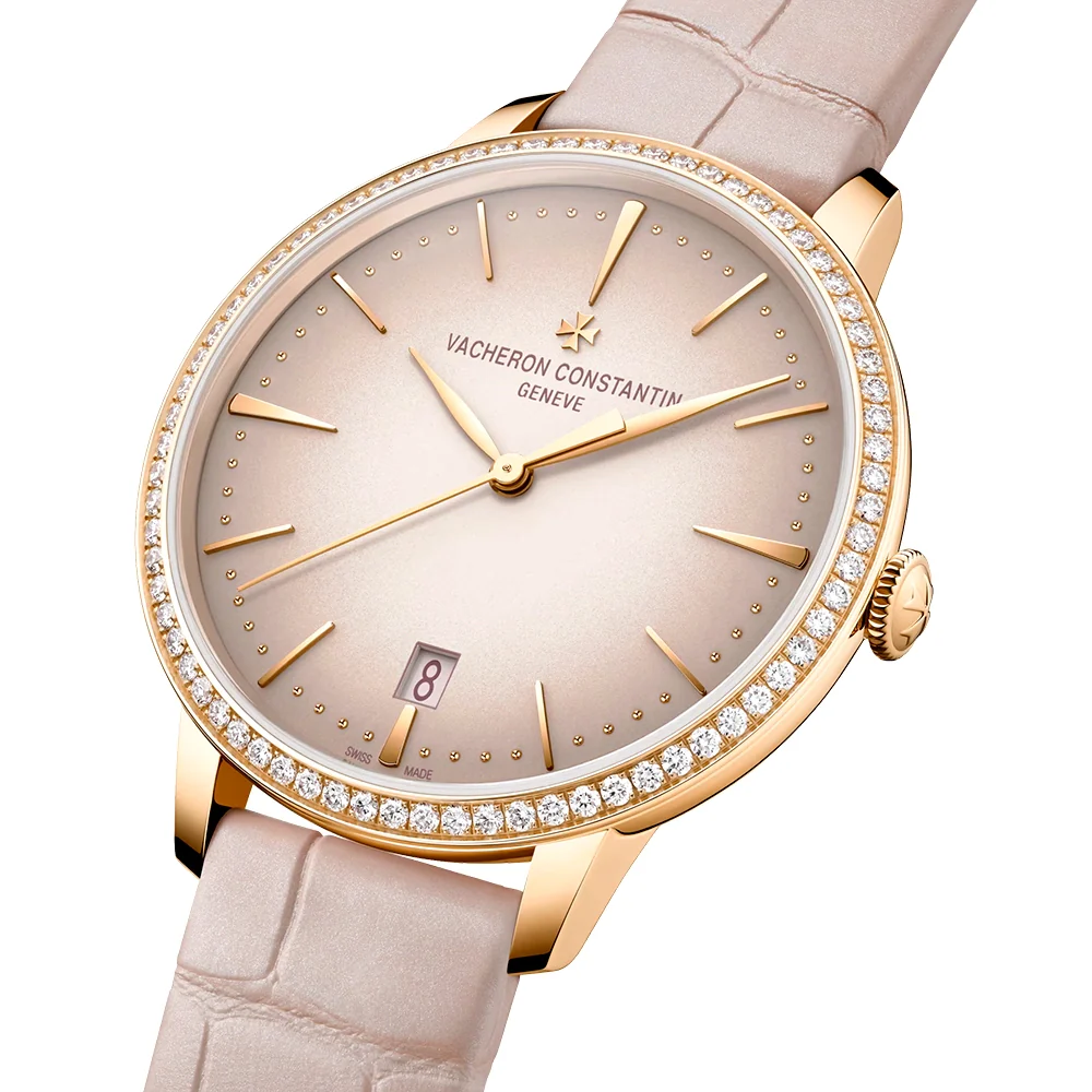 Patrimony Self-Winding 36.5mm 18ct Pink Gold Diamond Bezel Pink Dial Strap Watch - Image 6
