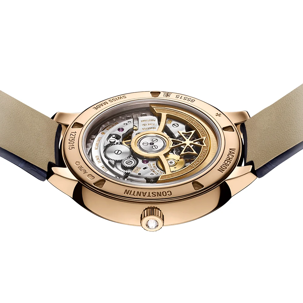 Patrimony Self-Winding 36.5mm 18ct Pink Gold Diamond Bezel Blue Dial Strap Watch - Image 5