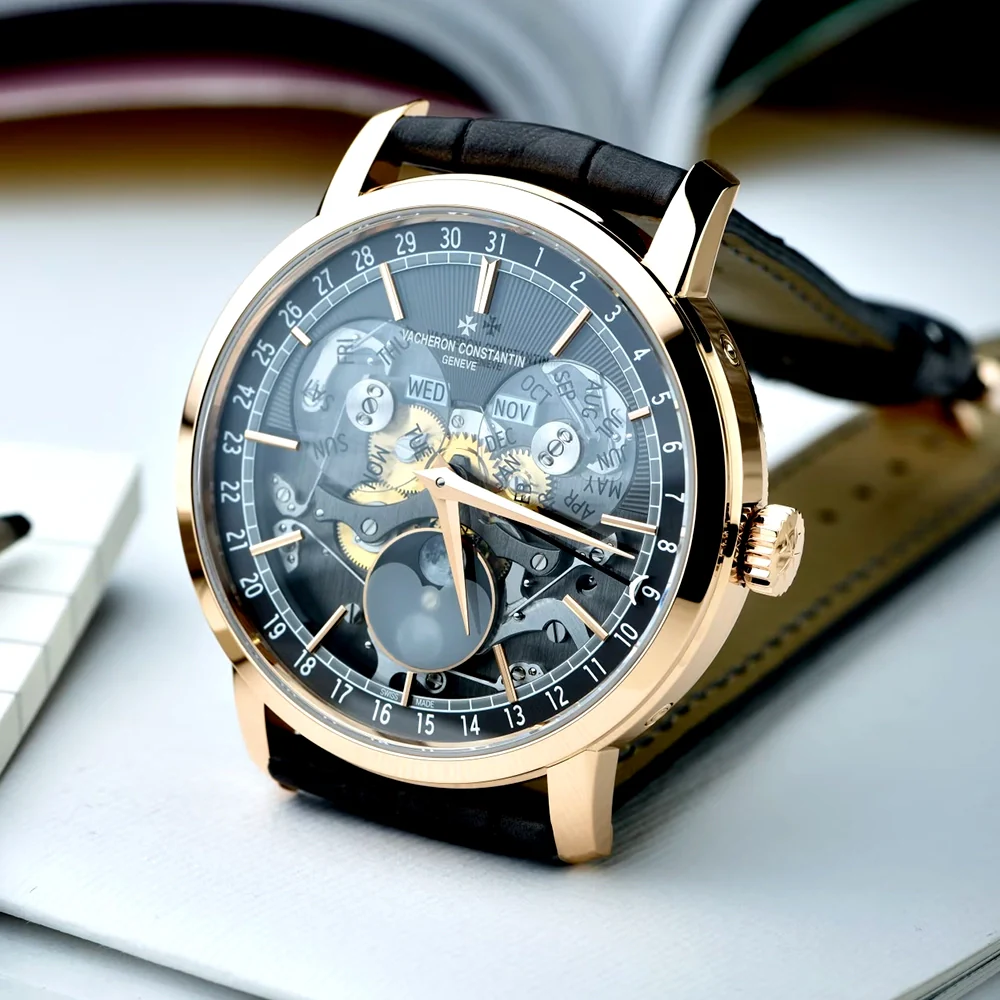 Traditionnelle Complete Calendar Openface 18ct Pink Gold Strap Watch - Image 4