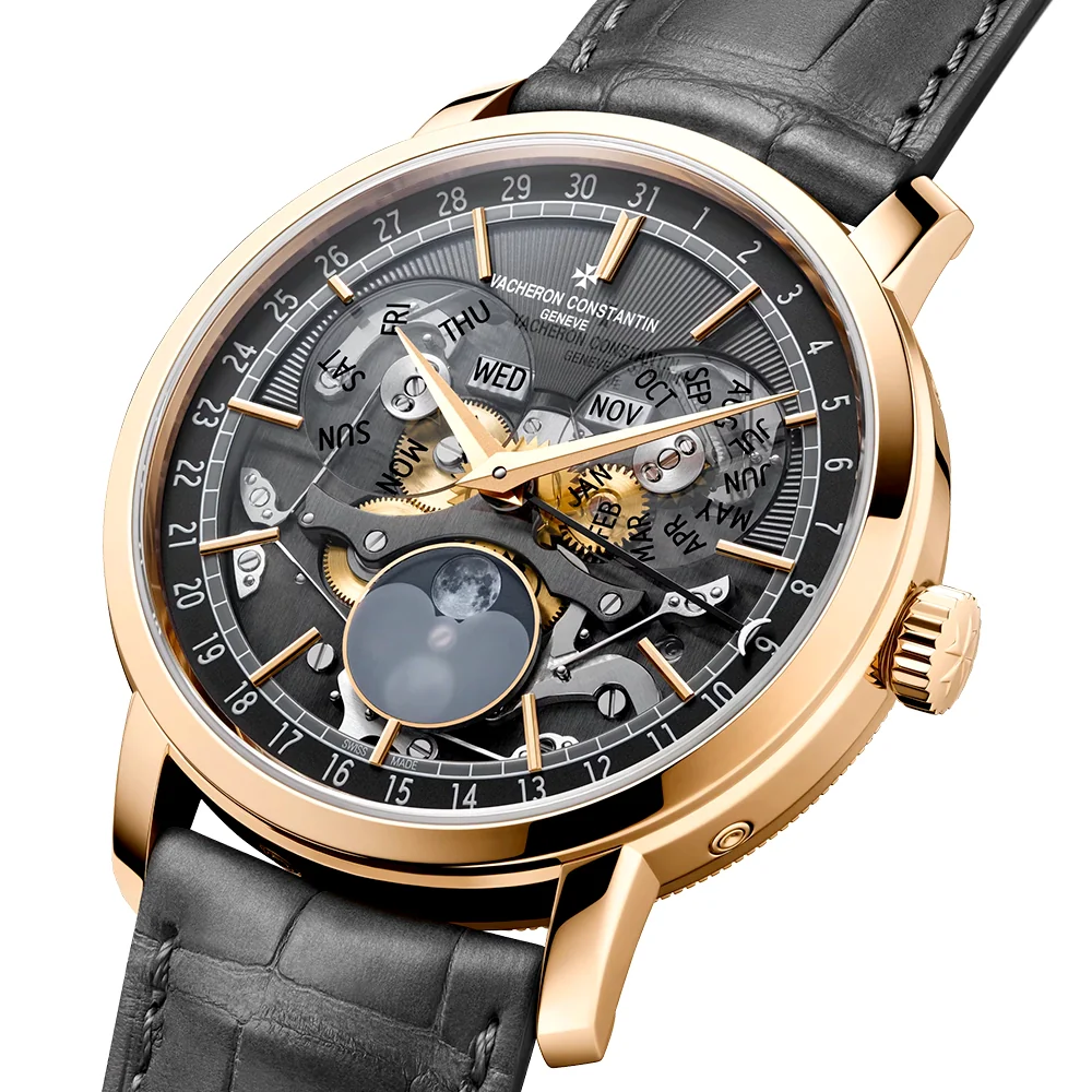 Traditionnelle Complete Calendar Openface 18ct Pink Gold Strap Watch - Image 6