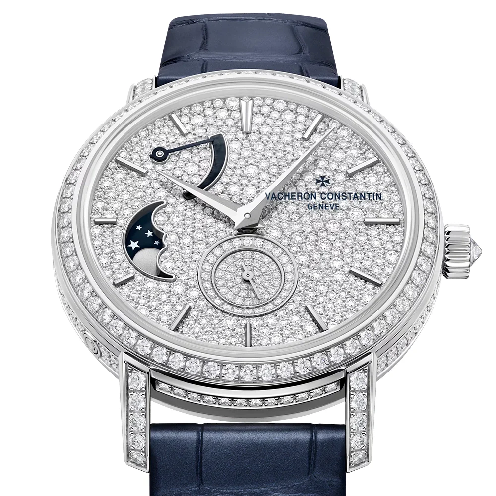 Traditionnelle Moon Phase 18ct White Gold Diamond Dial Set Ladies Watch - Image 5