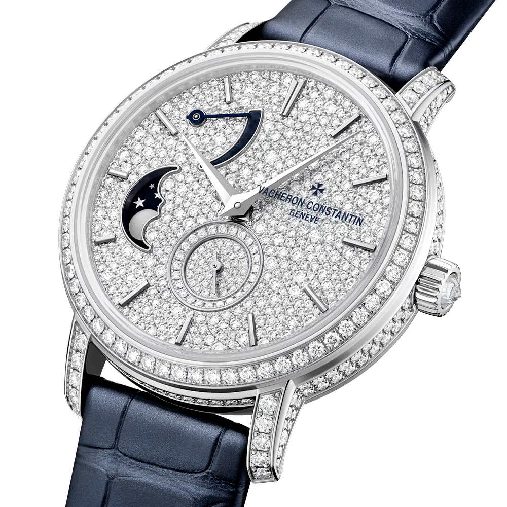 Traditionnelle Moon Phase 18ct White Gold Diamond Dial Set Ladies Watch - Image 6