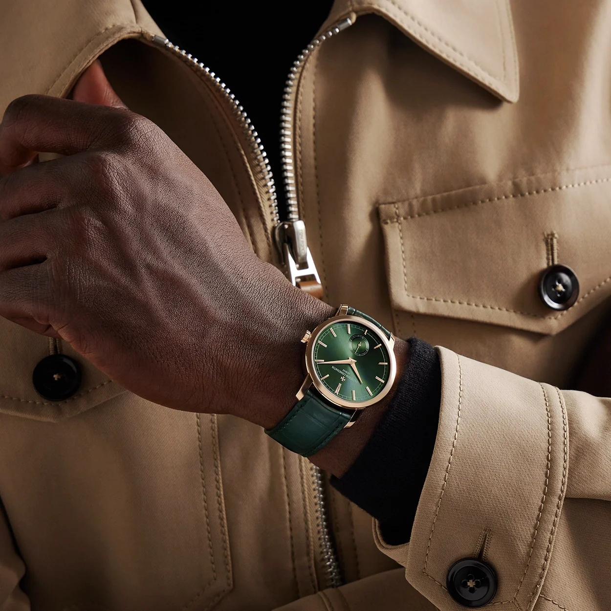 Traditionnelle Manual-Winding 38mm 18ct Pink Gold Green Dial Watch - Image 3