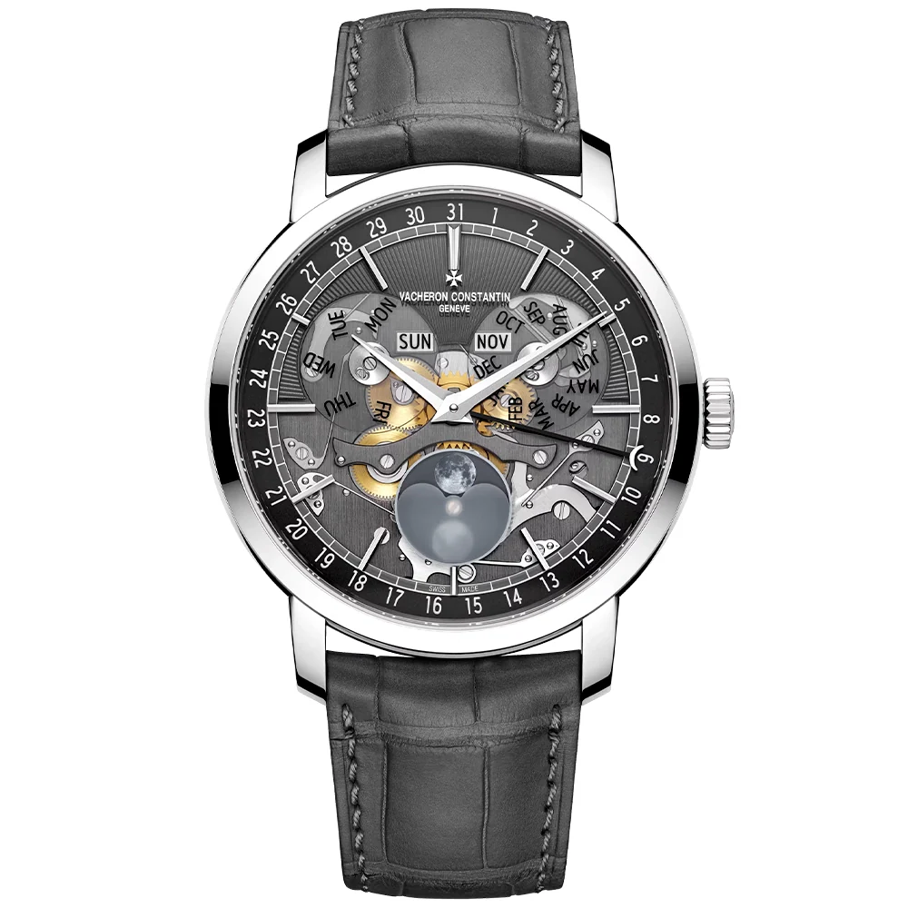 Traditionnelle Complete Calendar Openface 18ct White Gold Strap Watch