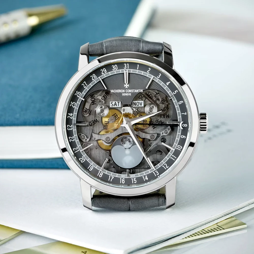Traditionnelle Complete Calendar Openface 18ct White Gold Strap Watch - Image 4