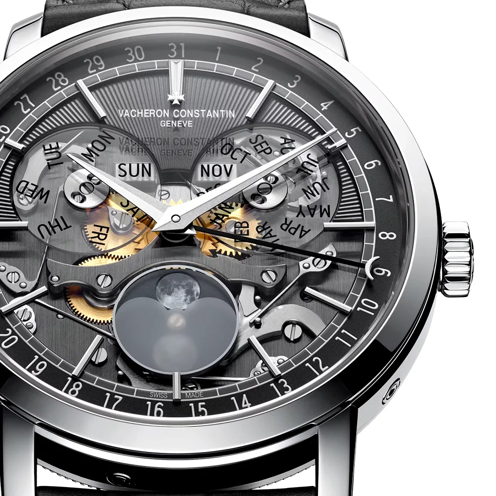 Traditionnelle Complete Calendar Openface 18ct White Gold Strap Watch - Image 5