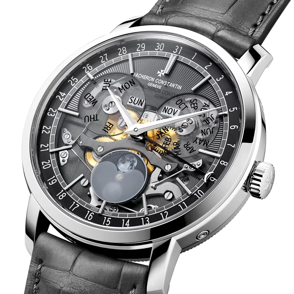 Traditionnelle Complete Calendar Openface 18ct White Gold Strap Watch - Image 6