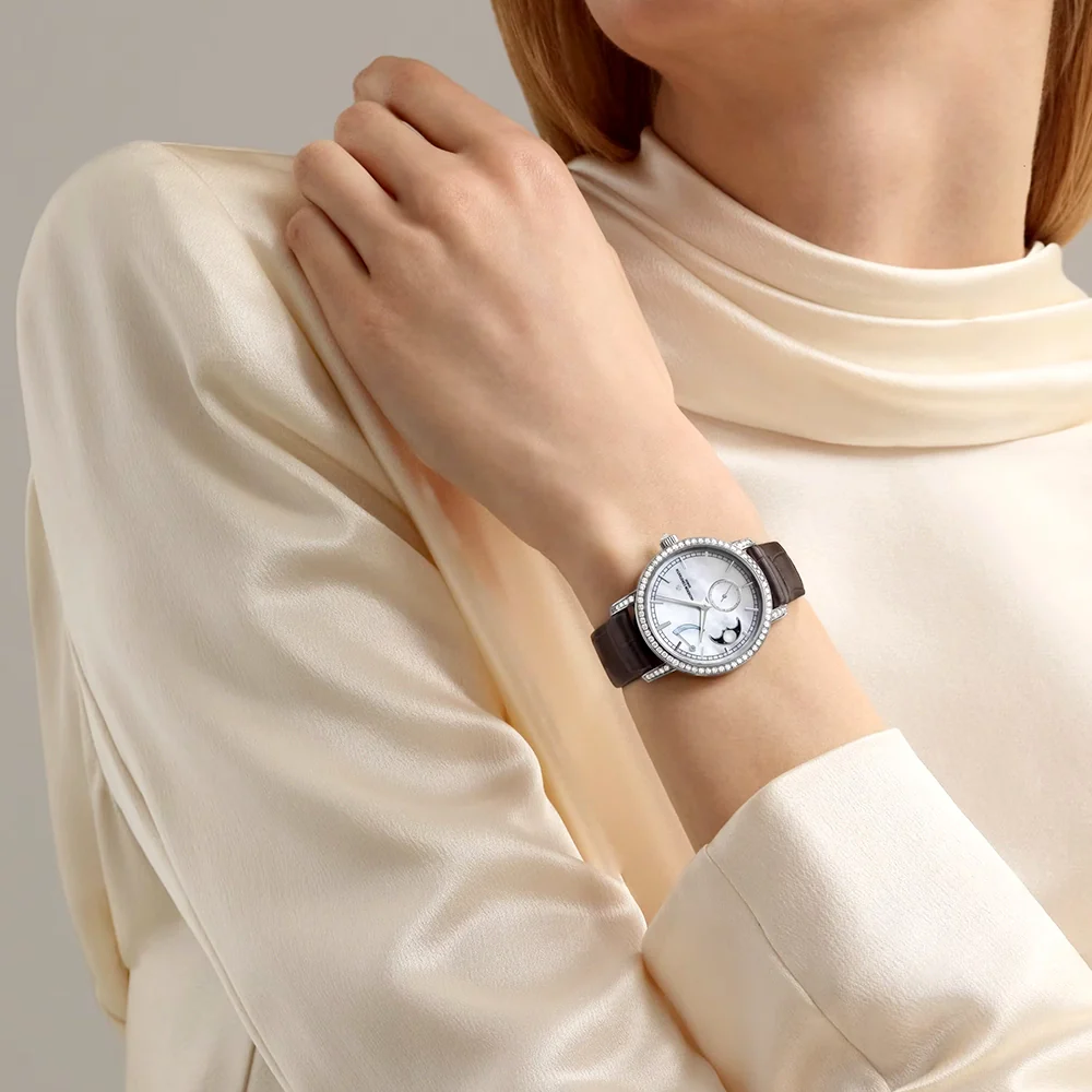 Traditionnelle Moon Phase 18ct White Gold Diamond Bezel Set Ladies Watch - Image 3