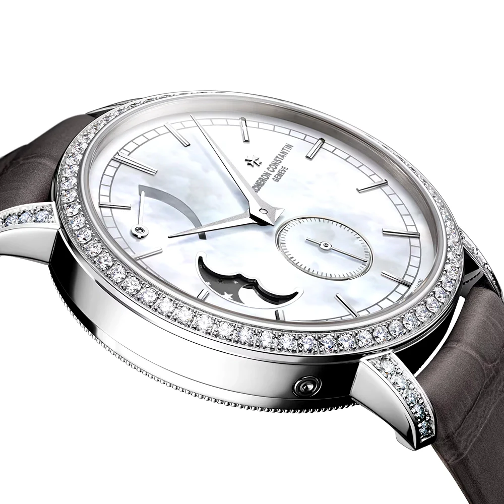 Traditionnelle Moon Phase 18ct White Gold Diamond Bezel Set Ladies Watch - Image 4