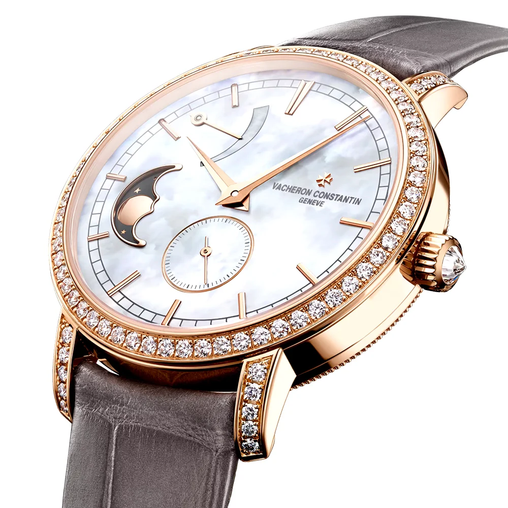Traditionnelle Moon Phase 18ct Pink Gold Diamond Set Ladies Watch - Image 3