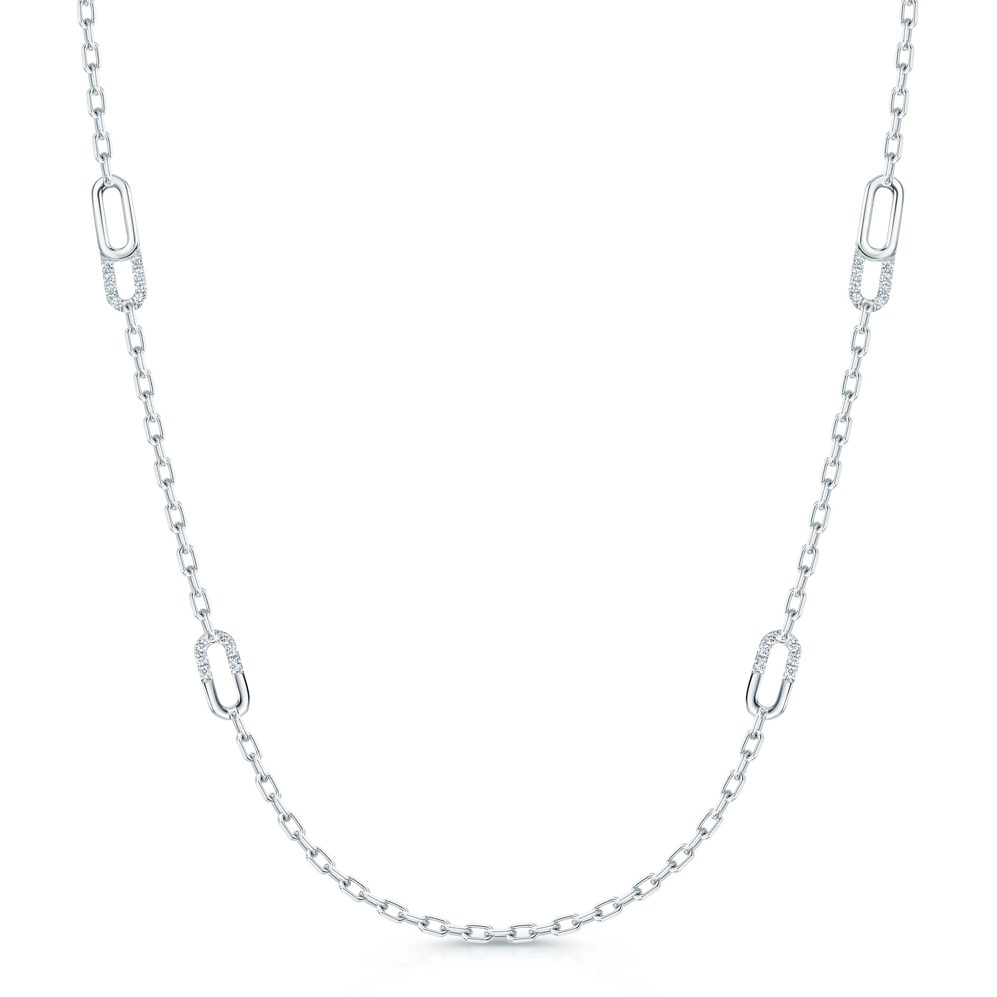 Verve Collection 18ct White Gold Diamond Loop Long Chain Necklace - Image 3