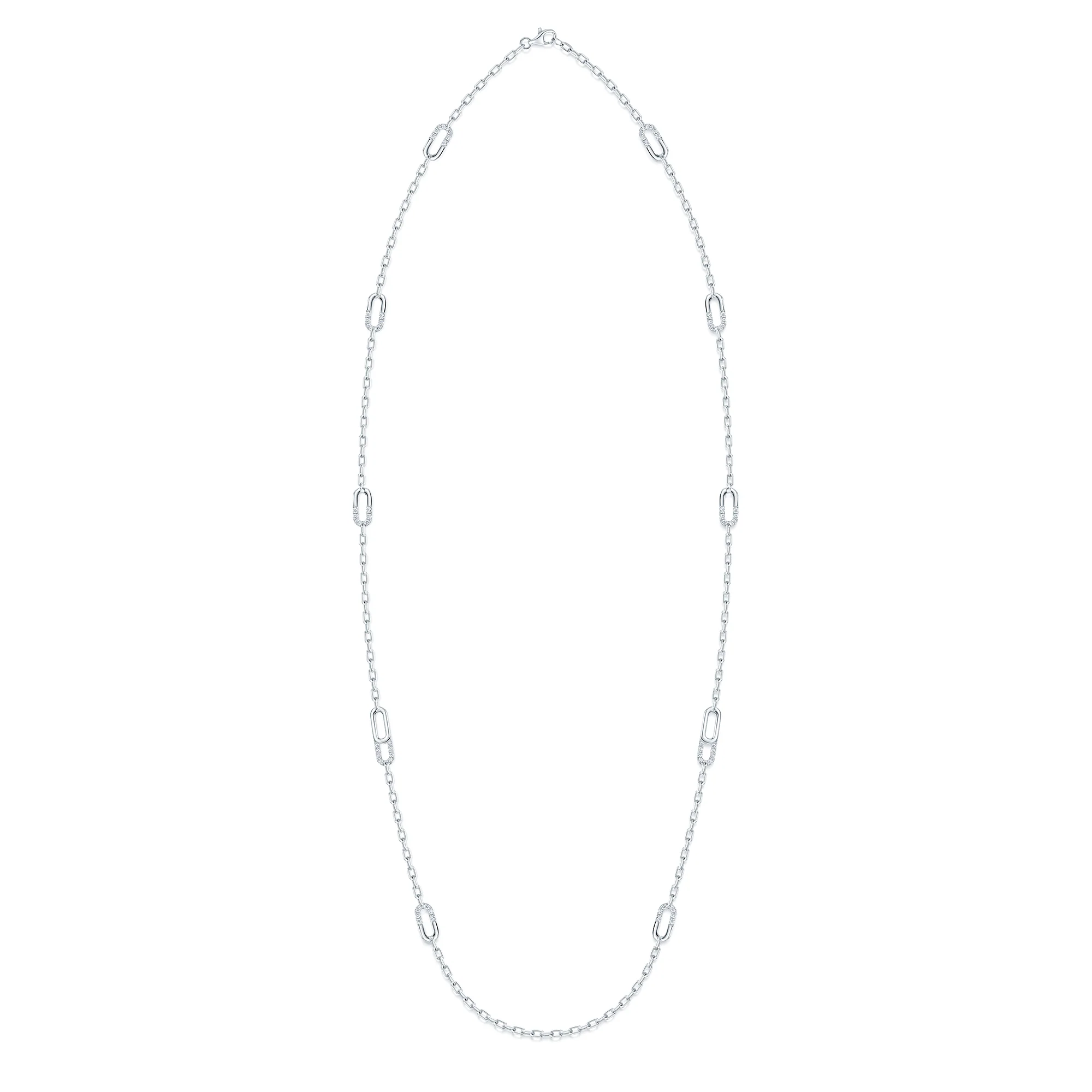 Verve Collection 18ct White Gold Diamond Loop Long Chain Necklace - Image 6
