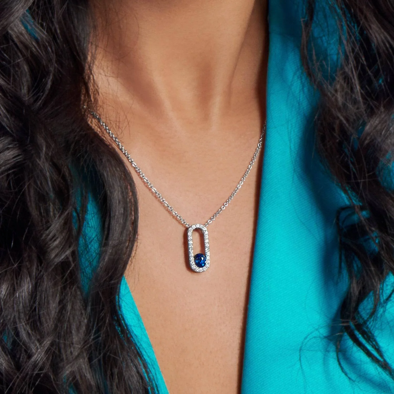 Verve Collection 18ct White Gold Oval Cut Sapphire And Diamond Loop Full Pendant - Image 2