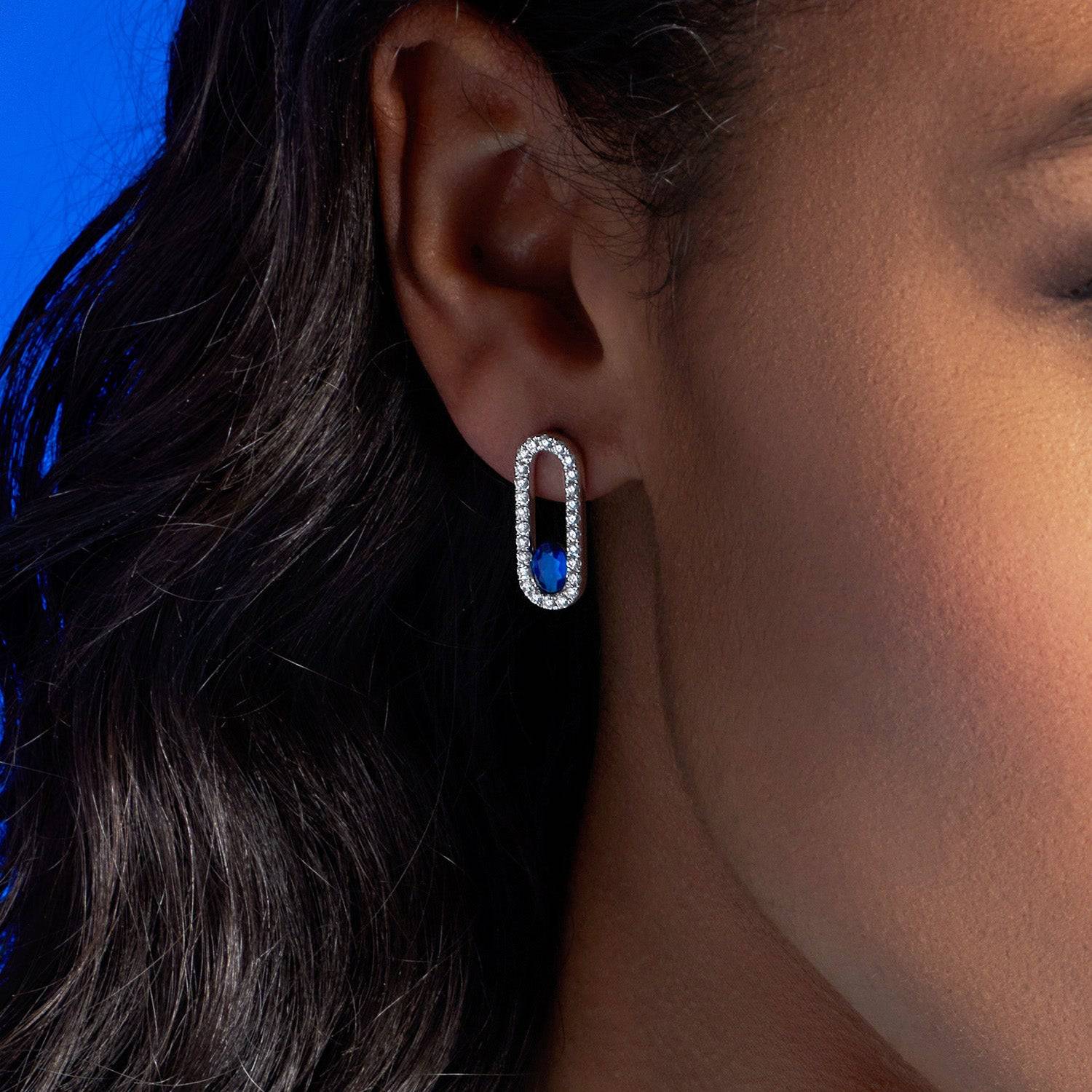 Verve Collection 18ct White Gold Oval Cut Sapphire And Full Diamond Set Loop Earrings - Image 2
