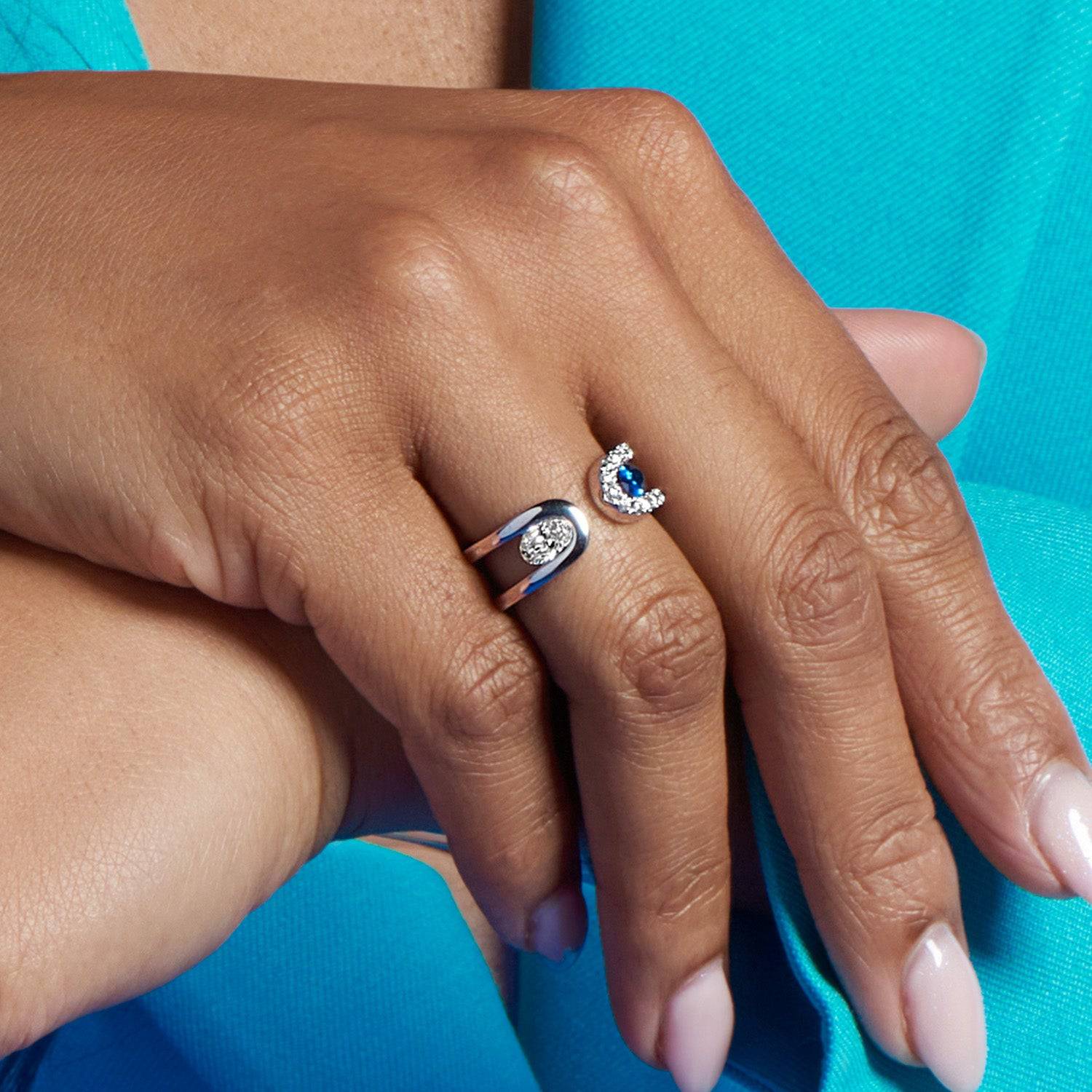 Verve Collection Platinum Oval Cut Sapphire And GIA Certified Diamond Dress Ring - Image 2