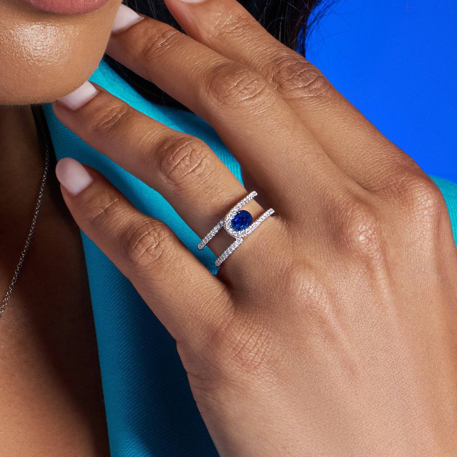 Verve Collection Platinum Oval Sapphire And Diamond Dress Ring - Image 2
