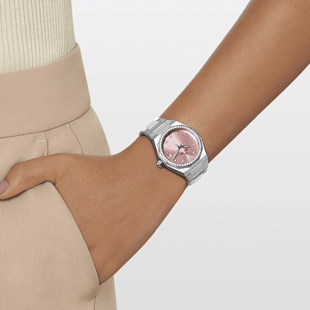 DEFY Skyline 36mm Steel Diamond-Set Bezel Pink Dial Watch - Image 2